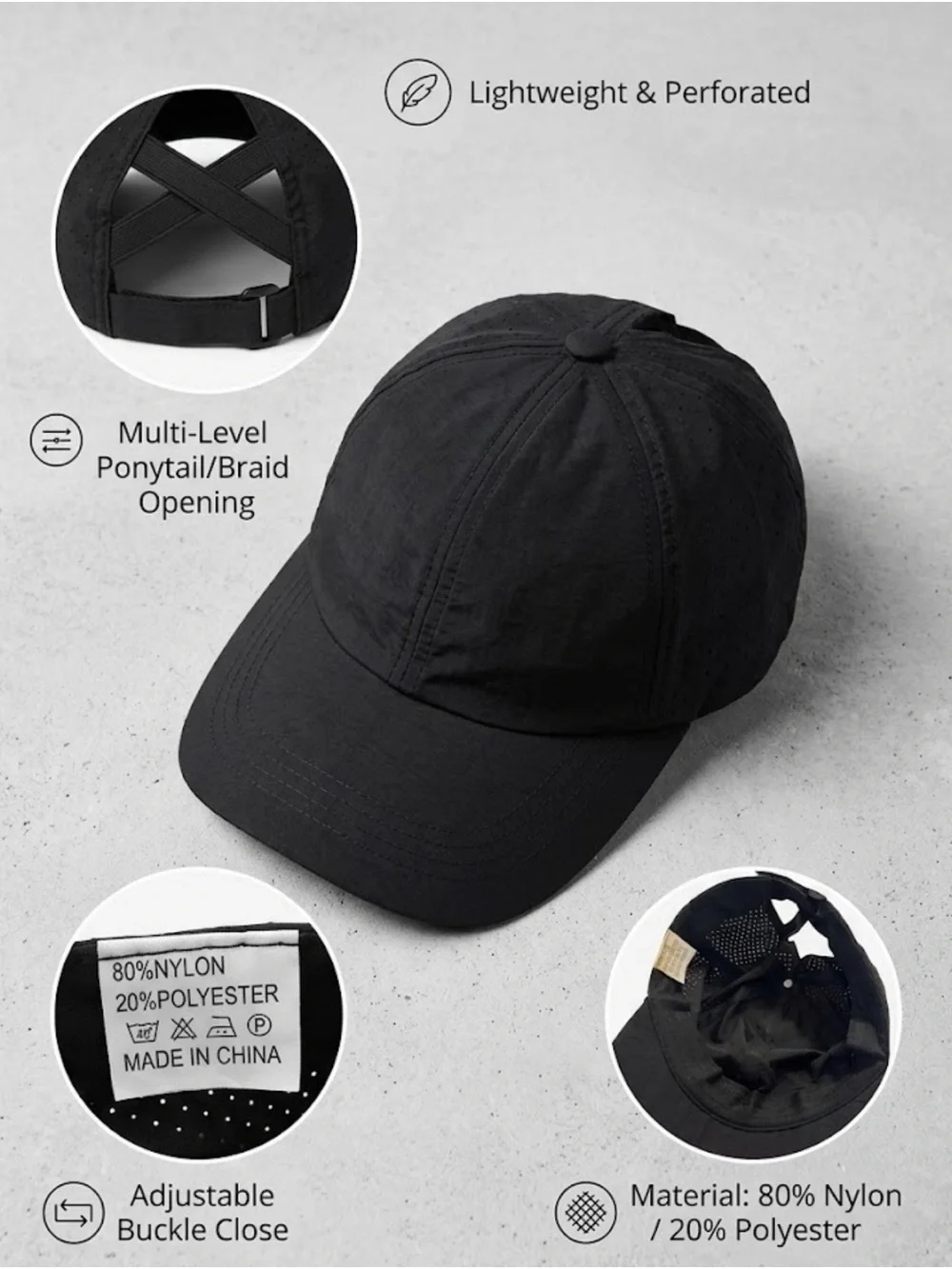NWT Unbranded Women's Black Criss-Cross Ponytail Baseball Cap